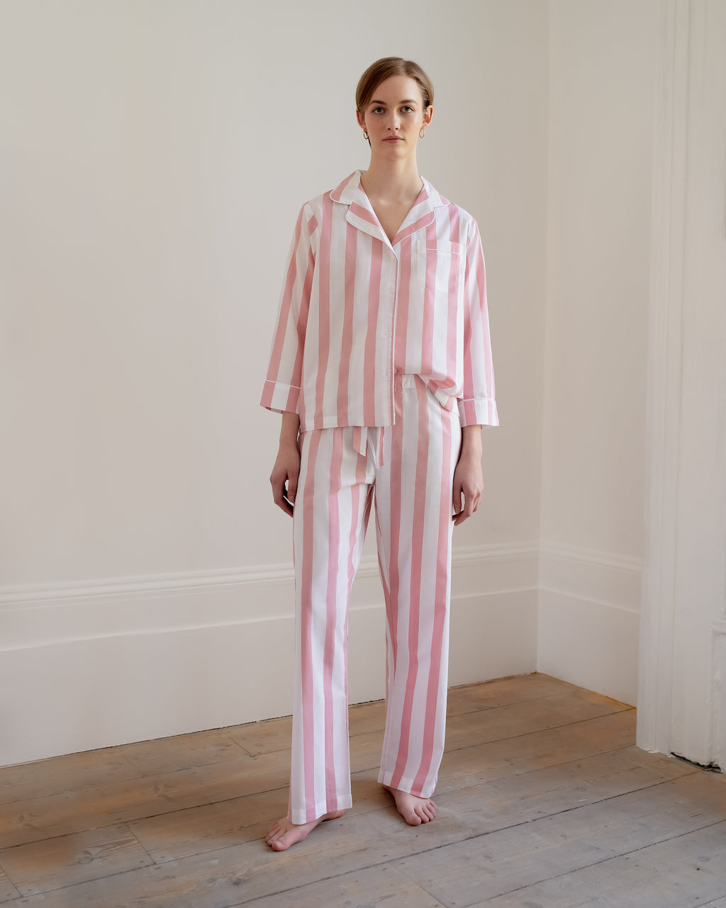 Striped Pink Pyjamas - Powder Pink & White Striped Pyjamas Women's