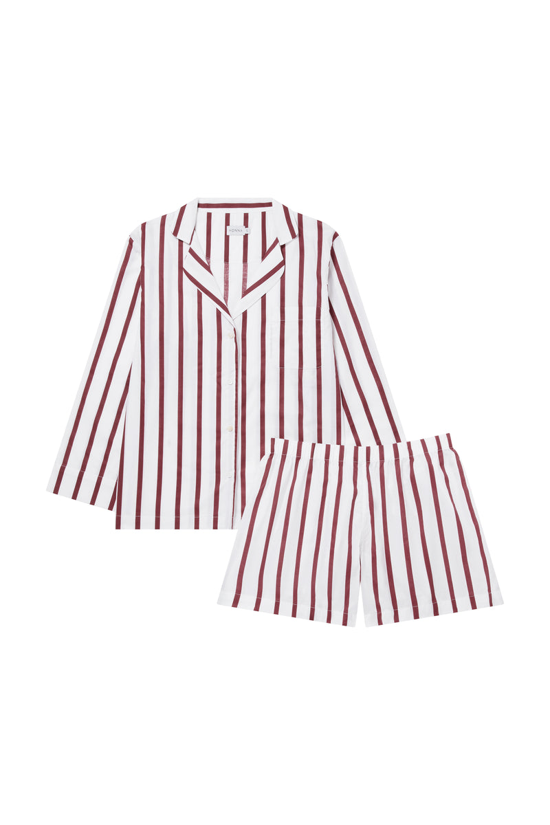 Classic Claret Stripe Pyjama Shorts Set