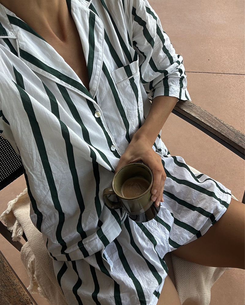 Green Stripe Shorts Set