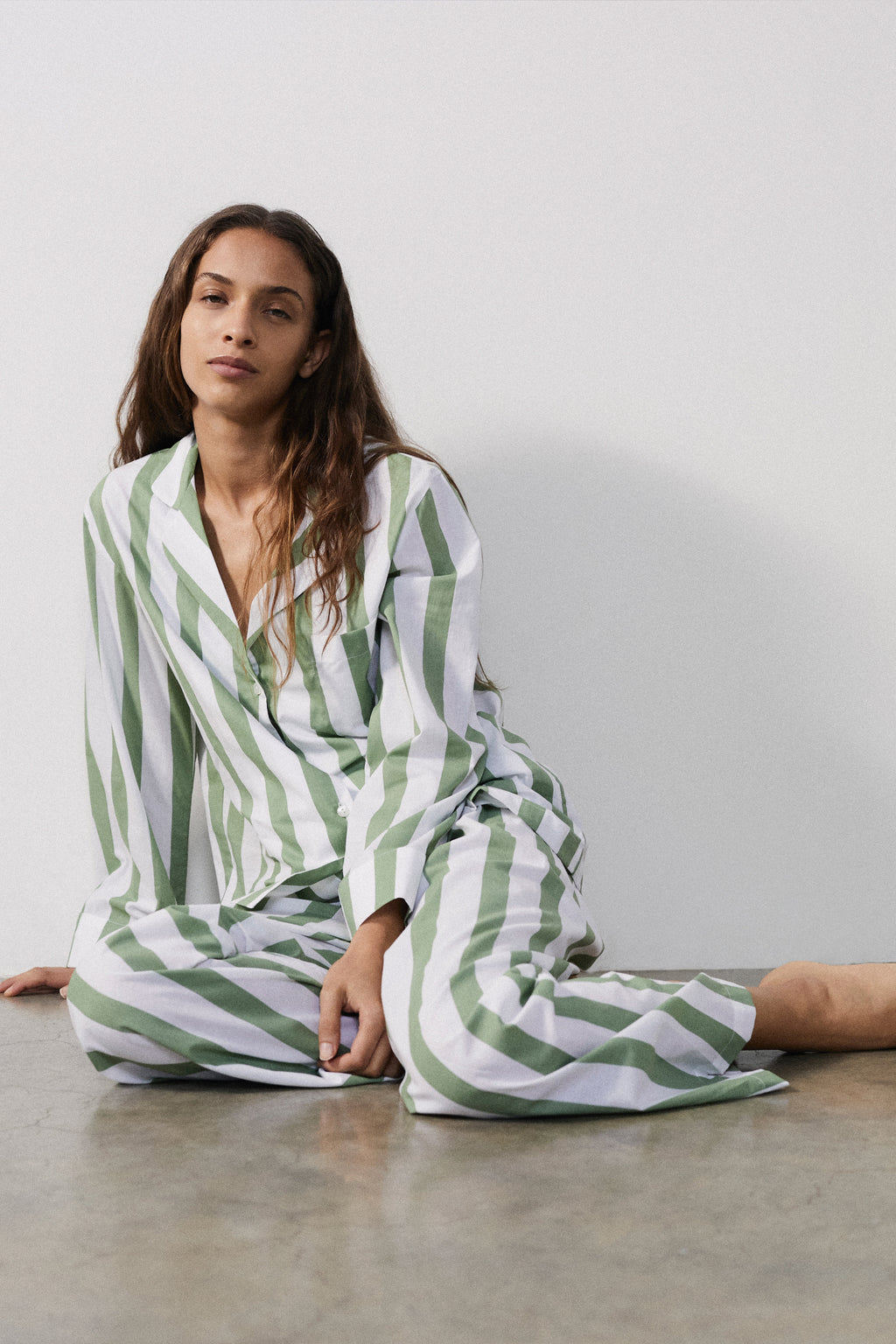 Sage Green Striped Short Pyjamas for Ladies – HONNA